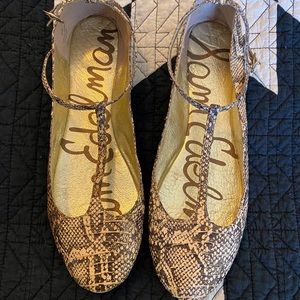 T Strap Ballet Flats Snake Print